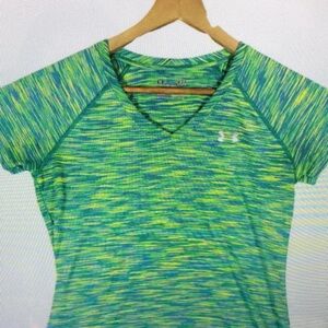 Under Armour Women's Blue and Yellow Short Sleeve Tee